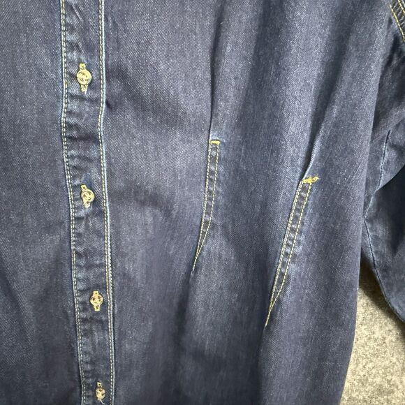 AVA & VIV Long Sleeve Denim Shacket Shirt Fitted Women 3X Dark Wash Button Darts - Picture 6 of 13
